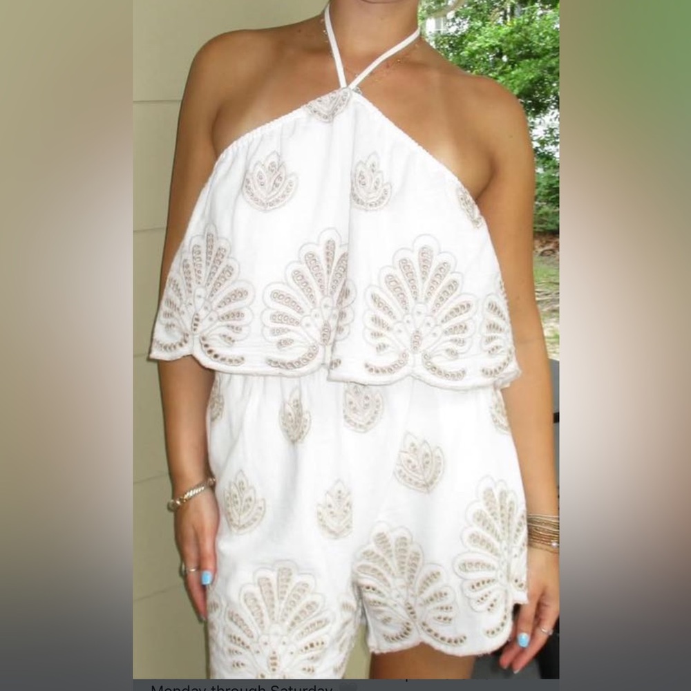 White Halter Dress with Embroidered Pattern